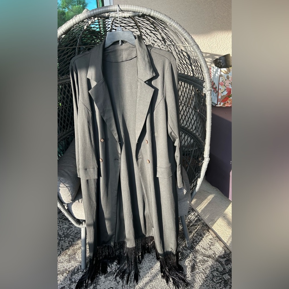 Black jacket with Long frayed bottom Size XL